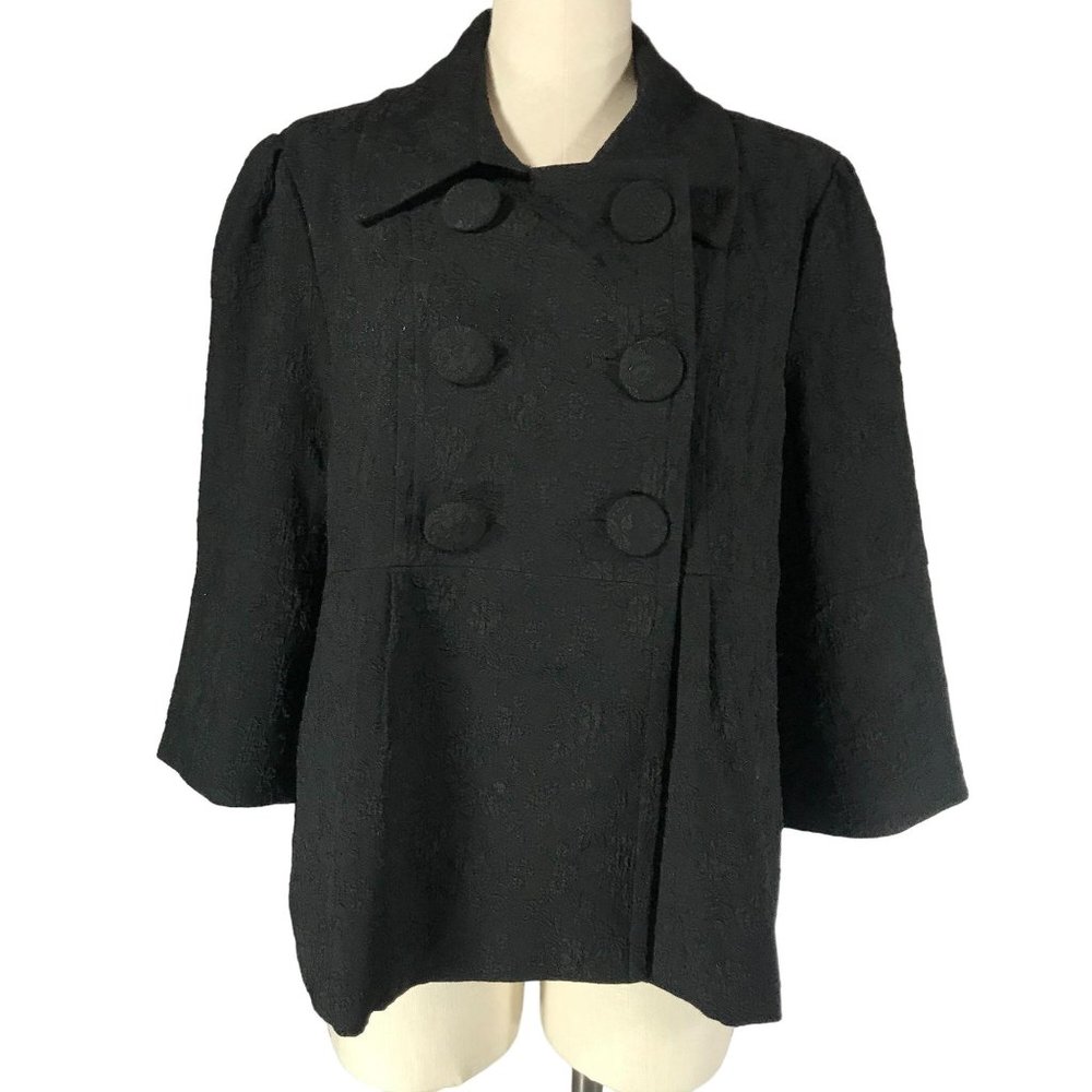Truworths EU Size 40 (US 8) Black Embossed Double Breasted 3/4 Sleeve Jacket
